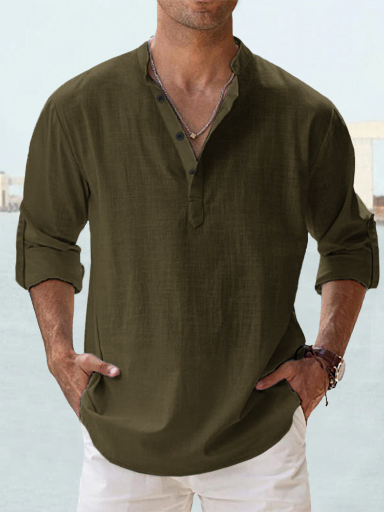 Men's Long Sleeve Stand Collar Shirt