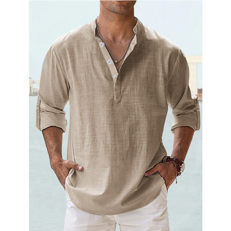 Men's Long Sleeve Stand Collar Shirt